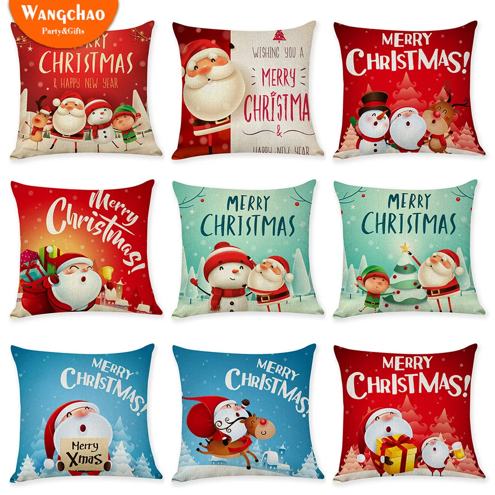 

45x45cm Merry Christmas Pillowcases Sofa Cushion Cover Cases Santa Snowman Elk Printed Pillow Case Christmas Decoration For Home