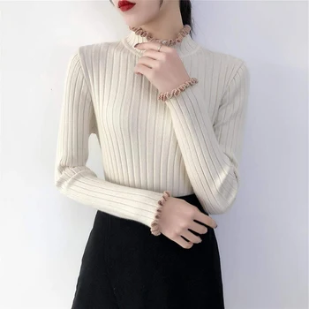

Fashion Half-high Collar Sweater Sexy Long-sleeved Slim Knit Sweater Women Autumn Shirt Top