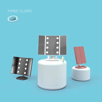 

Adjustable LED Mirror Professional Makeup Mirror Large 8 LED Light Press Sensor 2X3X Zoom Portable Three-Sided Folding