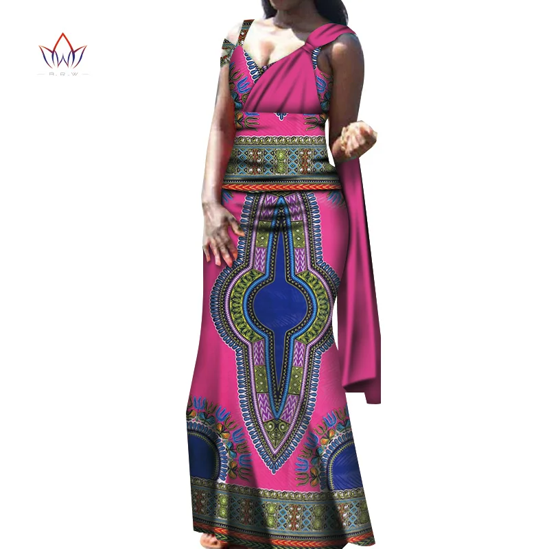 

2pcs Set African Women Clothes Rich Patchwork Strap V Neck Top and Skirt Sets African Women Clothing Party Clothing WY7529