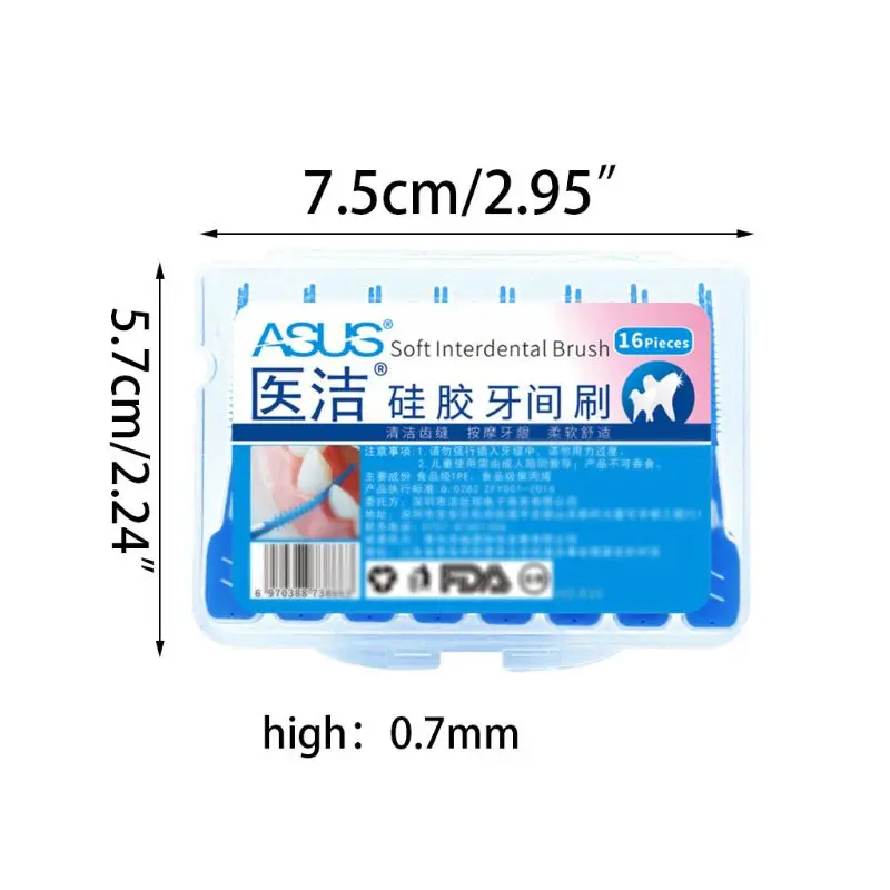 16Pcs/Box Oral Care Adults Interdental Brushes Dental Floss Sticks Silicone Toothpick Clean Between Teeth Massage Gums Tool R3MF