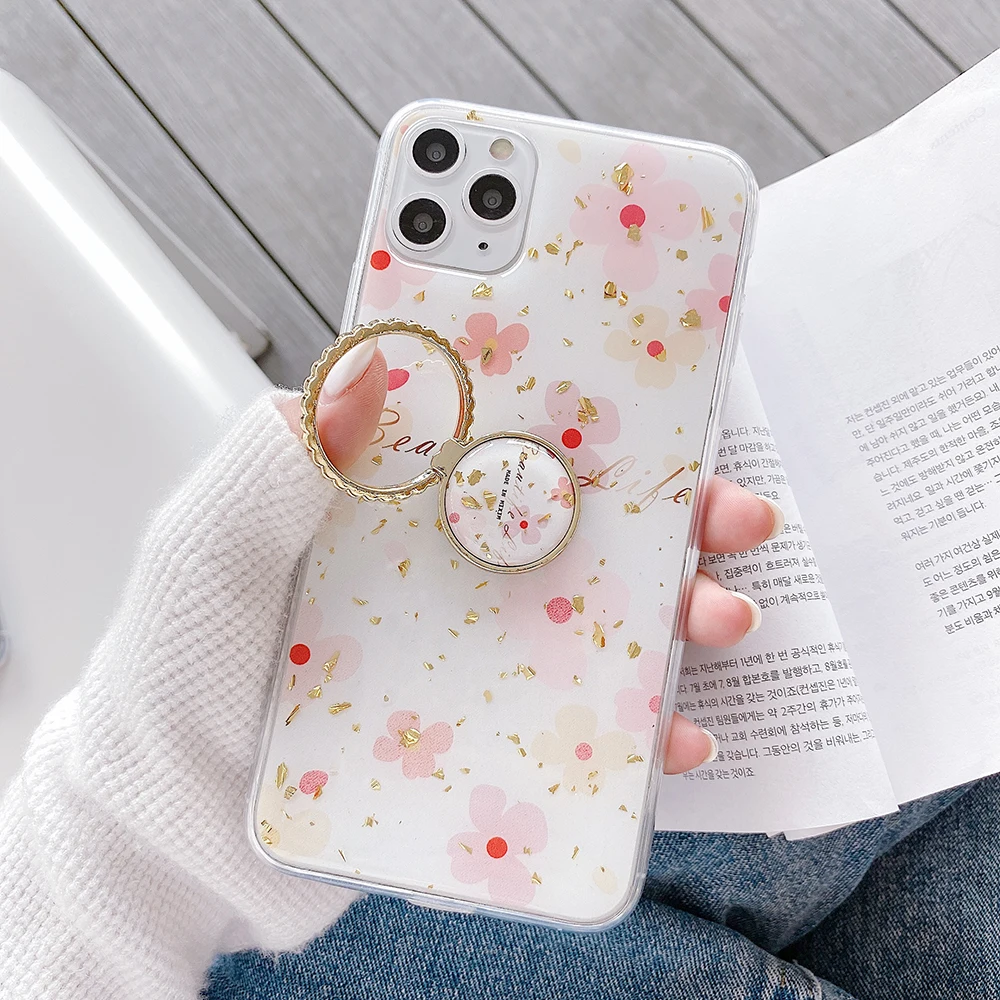LOVECOM Cute Flower Gold Foil Phone Case For iPhone 11 Pro Max XR XS Max 7 8 Plus X SE 2020 Ring Stand Soft Epoxy Back Cover LOVECOM Cute Flower Gold Foil Phone Case For iPhone 11 Pro Max XR XS Max 7 8 Plus X SE 2020 Ring Stand Soft Epoxy Back Cover