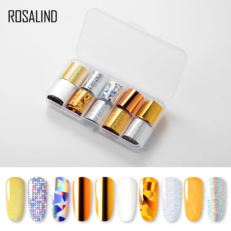 

ROSALIND Slider Foil Stickers For Nails Art decals Manicure Set Design Top Semi Permanent Nail Stickers Kit Need Base Gel Polish