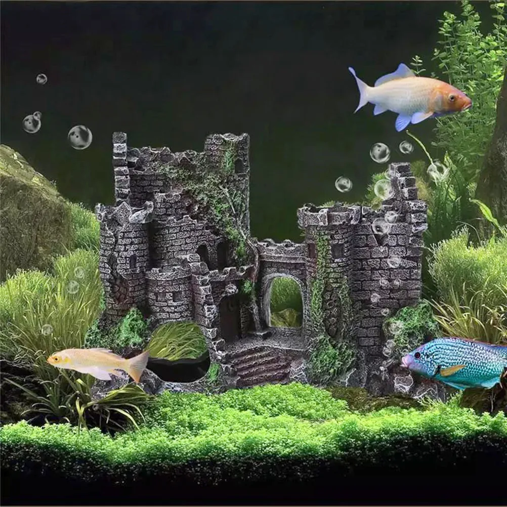 Castillo pequeño-A Decoraciones de tanque de pescado Decoración de acuario Pequeños Adornos Accesorios Fish Hides Mini Castillo 