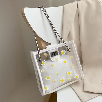 

2pcs/Set Women Transparent Shoulder Crossbody Bag Classic Texture Creative Design Chic PVC PU Flower Clutch Totes