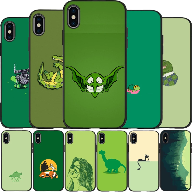 Зеленый минималистичный Мягкий силиконовый чехол для iPhone 5 5S SE 6 plus 7 8 X XR XS Max 11 PRO