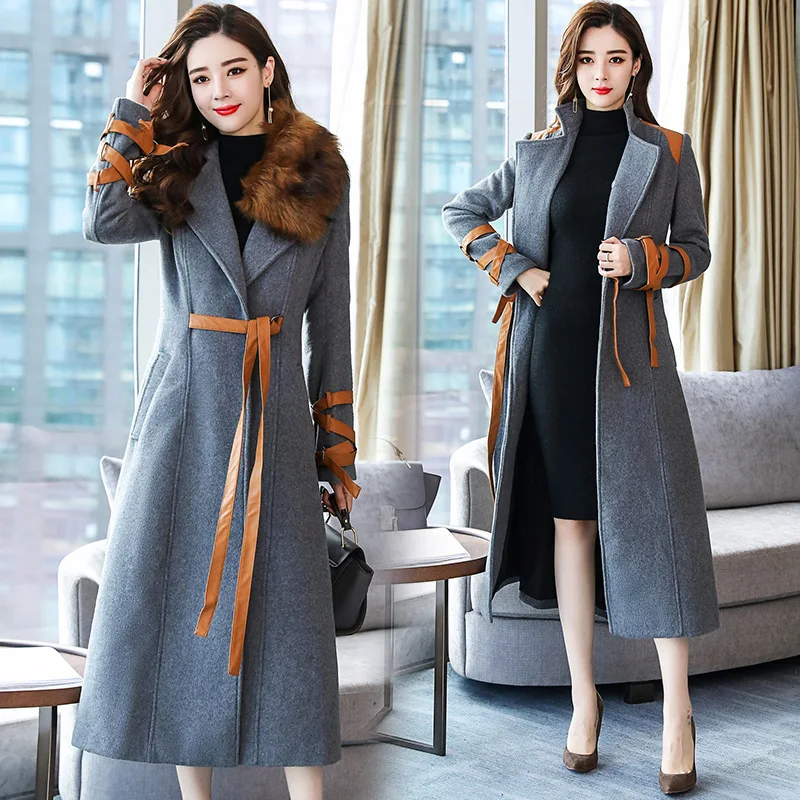 

Woolen Jacket Women's 2019 Autumn And Winter New Style Fashion Slim Fit Slimming plus Thick Cotton Long over-the-Knee Woolen Ove
