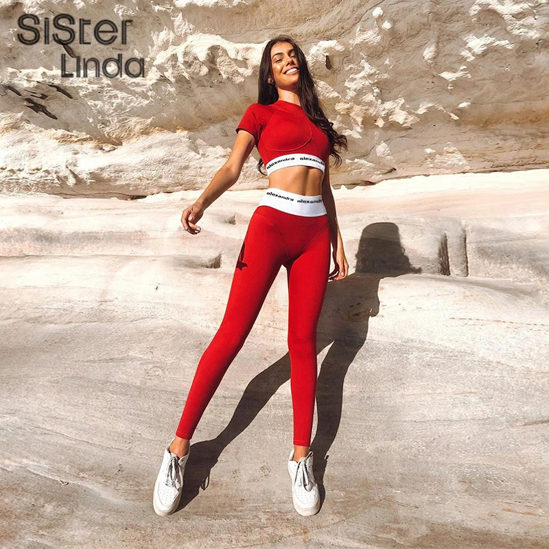 Sisterlinda Letter Print Sporty Two Piece Matching Set Workout 