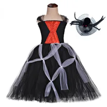 Черные костюмы на Хэллоуин для девочек; костюм вампира на Хэллоуин; костюм паука; платье-пачка для костюмированной вечеринки; страшный детский комплект одежды с рисунком зомби-паука; крест-накрест