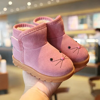 

New Winter Fashion Girls Cat face Snow Boots Girls Boys Soft Leather Shoes Toddler Children Casual cold winter Booties XZ19088