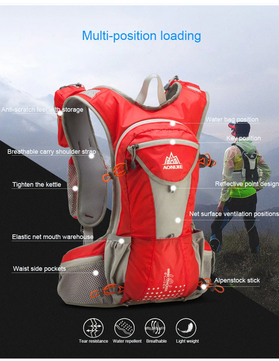 Дышащий рюкзак для бега для пеших прогулок, для велоспорта, легкая спортивная сумка через плечо с держателем бутылки, рюкзак для воды
