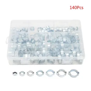 

Stainless Steel Double Ear O Clips Clamps Metal Plated Assortment for Hydraulic Hose Fuel Accessories Kits 140PCS/BOX