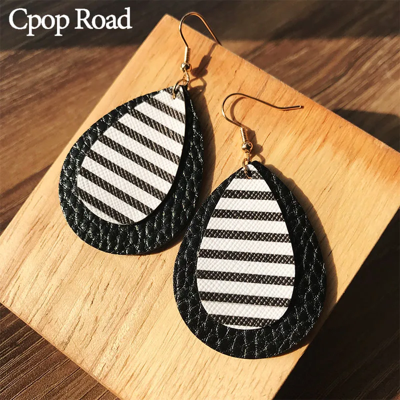 

Cpop New Trendy Zebra Pattern Genuine Leather Earrings Simple Elegant Water Drop Earrings Fashion Jewelry Women Accessories Gift