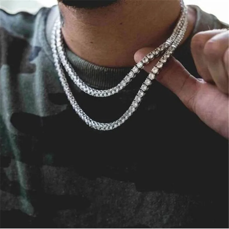 

Hip Hop 1 Row Copper Tennis Chain AAA CZ Stone 3/4/5 MM Bling Iced Out Gold Silver Cubic Zircon Necklaces For Men Jewelry