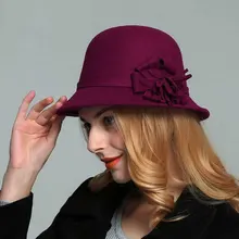 Женская Имитация шерсти для взрослых Панама теплая шляпа с широкими полями осень зима винтажная модная кепка-котелок элегантная Цветочная круглая шляпа из фетра