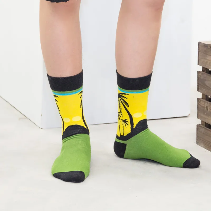 Новые хлопковые мужские носки кокосовое дерево банан лист кактус узор хип хоп британский стиль повседневная Harajuku дизайнерская брендовая Новинка
