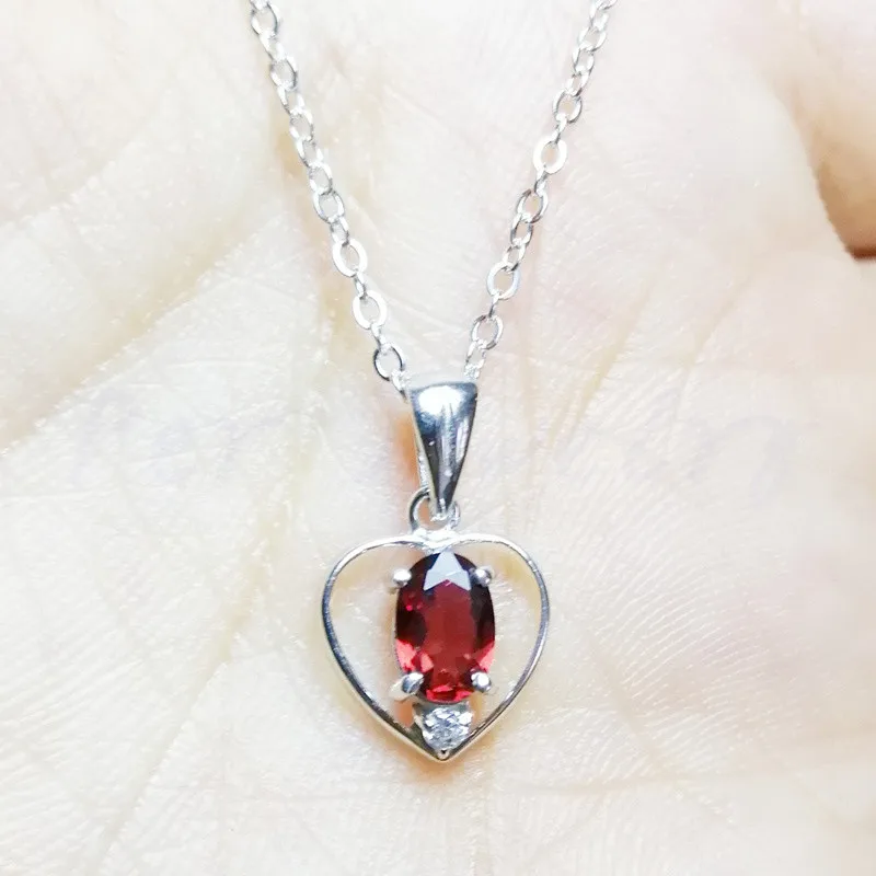 natural garnet Кулон с натуральным цитрином или гранатом или аметистом или топазом в виде сердца,, серебро 925 пробы, 0.45ct, драгоценный камень C9021001 - Цвет камня: natural garnet