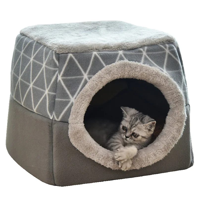 2 In 1 Cat Tent Cave Bed Soft Indoor Enclosed Covered Pet House Cozy Cat  Kitten Sleep Beds for Dog Puppy with Removable Cushion