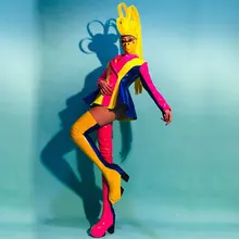 Многоцветный Яркий кожаный сценический костюм, наборы для ночного клуба, бара, Ds Dj, женская певица, танцевальная одежда для выступлений, наряд для ГОГО танца