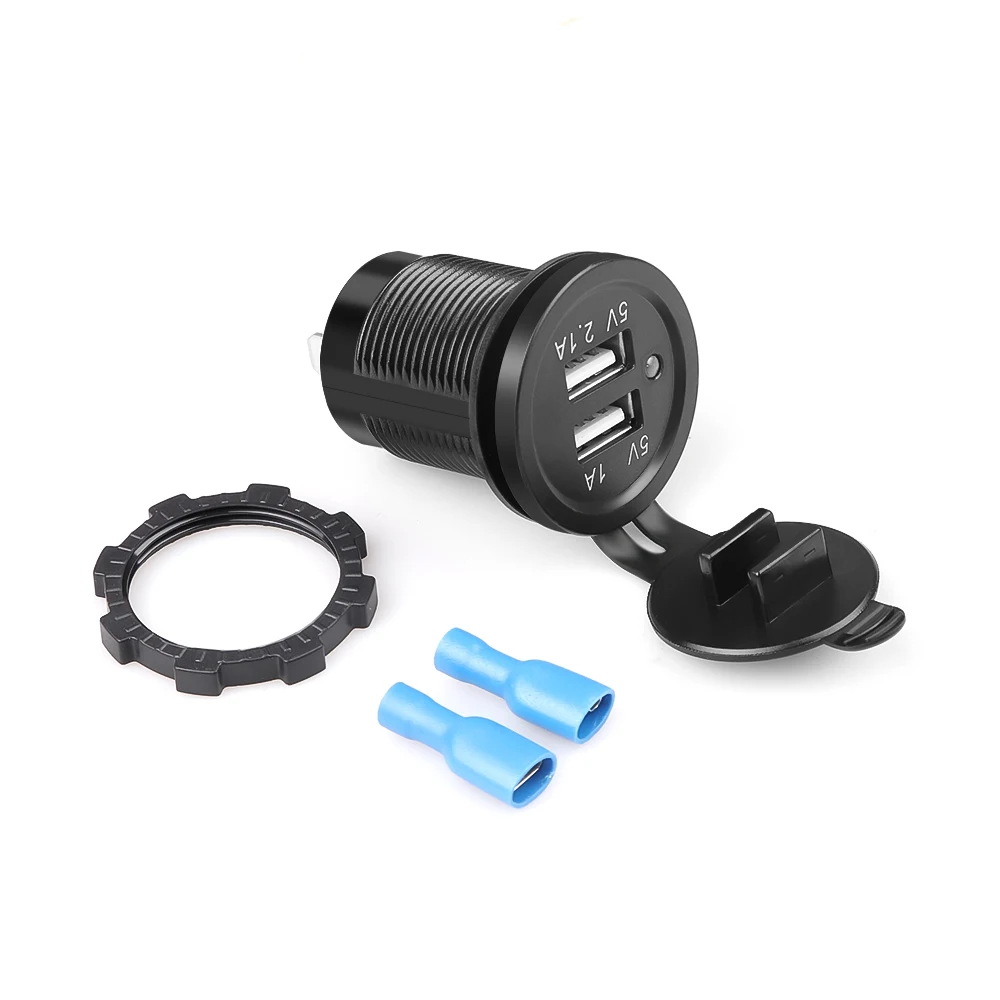 Waterproof Dual USB Car Charger Socket for Mobile Phone Charging