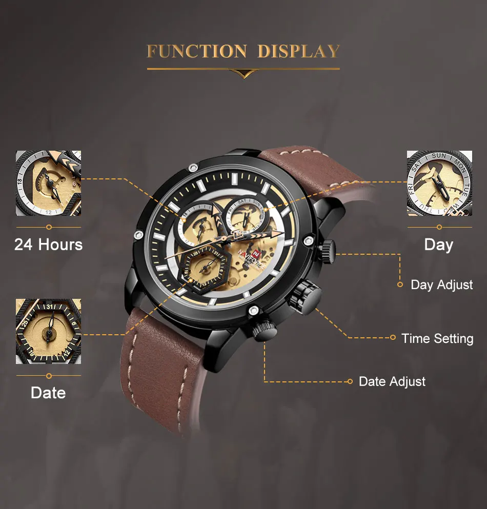Мужские часы naviforce модные повседневные кварцевые мужские наручные часы кожаный Календарь Водонепроницаемые мужские s часы мужские часы Relogio Masculino