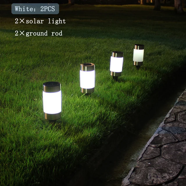 Garden Ground Plug Solar Led Garden Light Plastic Lawn Outdoor Waterproof Balcony Polysilicon Solarpanel Courtyard Floor Lights White 2PCS