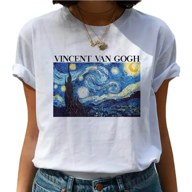 Harajuku T Shirts Women Van Gogh Oil Art Painting Top Female Van Gone Funny T-shirts 90s Graphic Tshirt Fashion Top Tees Female