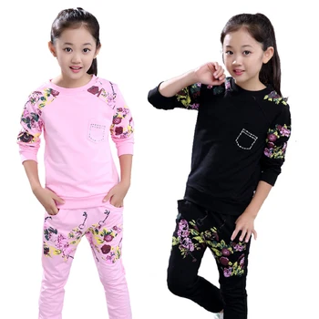 

Girls Tracksuits Costume 100% Cotton Spring &Autumn Sportswear Outfits Girls Sports Suits Clothing Sets For 5 6 8 10 12 14 Year