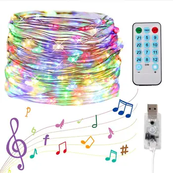 5M/10M Usb Sound Activated Led Music Control String Light Garland Kerst Decor 8 Functie Afstandsbediening vakantie Verlichting