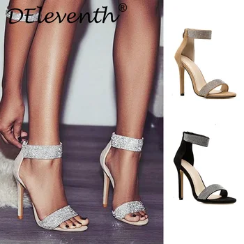 

Sparkling Apricot Black Diamond Crystal High Heels Women Sandals 2019 New Summer Sexy Club Heels Sandals Women 35-43