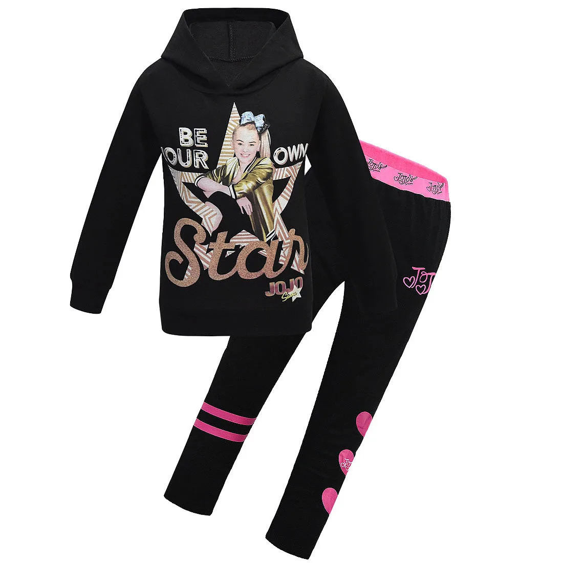 7220set-black JOJO Siwa/комплекты для маленьких детей зимняя одежда футболка+ штаны с длинными рукавами, комплект молнии, весенние толстовки 2 предмета, рождественские наряды для девочек-подростков - Цвет: 7220set-black