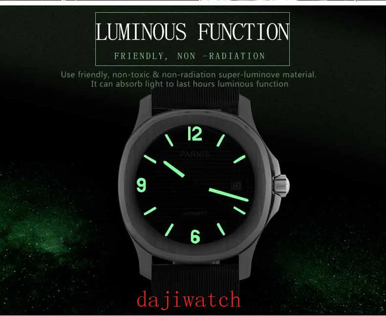 Parnis40mm 821A Miyota синий циферблат данных сапфир Vidro dos homens Relógio automatico iluminaçao Luminosa2019