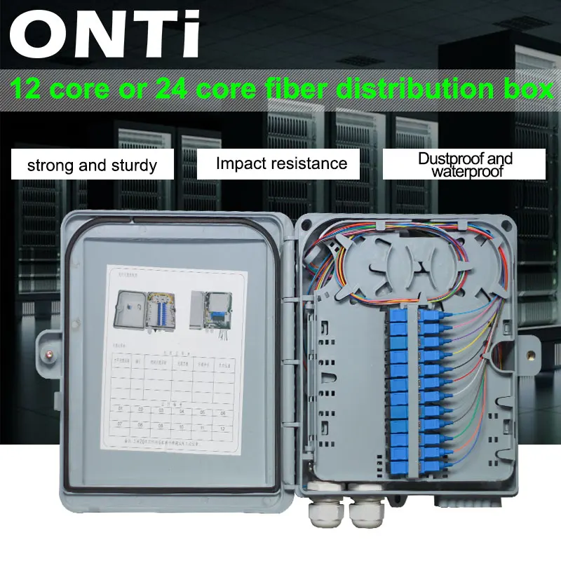 ONTi 12 core or 24 core Termination FTTH fiber optic distribution box full with single mode pigtail SC adapter micro 1550nm optical transmitter ftth catv mini node single mode fiber optics 47 1000mhz high return loss with sc apc connector