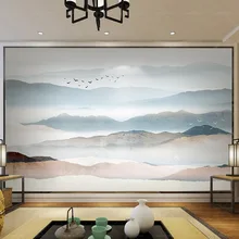 Настраиваемый китайский стиль дзен чернила пейзаж живопись телевизор диван стены спальни библиотеки стены Бесшовные настенные ткани