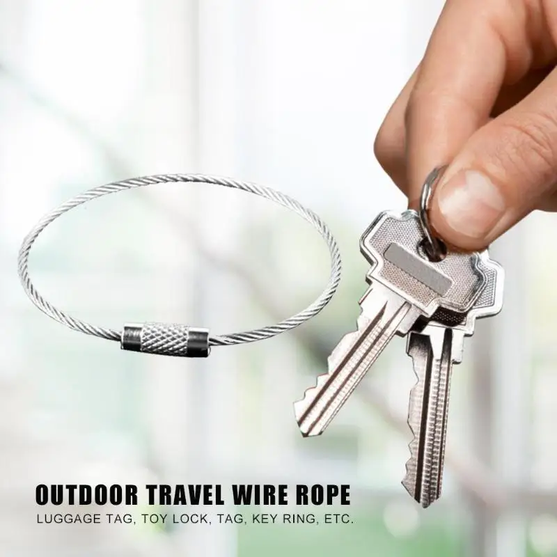 

Outdoor Travel Stainless Steel Wire Rope Luggage Tag Keychain Ring Outdoor Camp Luggage Tag Screw Lock Gadget Camping Tool