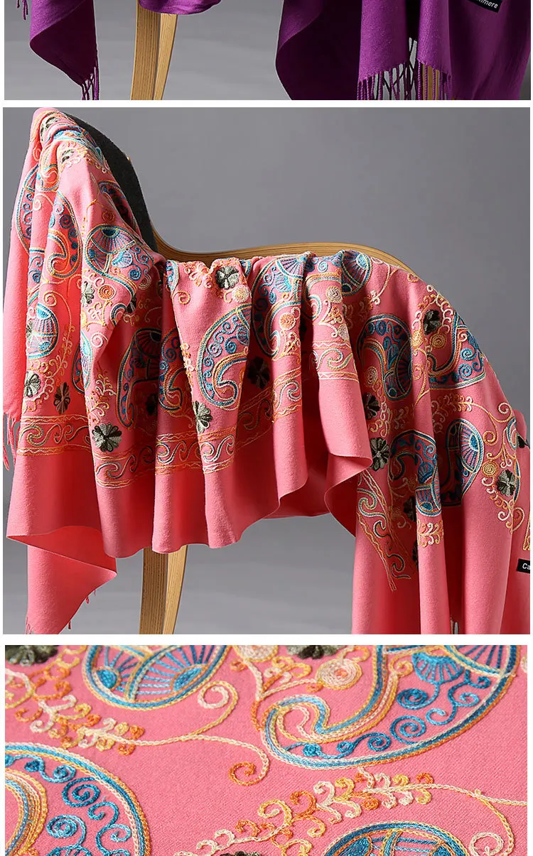 New Scarf For Women Winter Embroidery Neck Cashmere Scarves Lady Shawl Wrap Female Foulard Blanket Tassel Bandana Femme