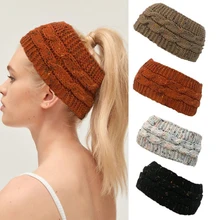 Женские зимние теплые вязаные шапки, головные уборы, эластичные мягкие удобные шапки с конским хвостом, шапки Skullies Beanies, шапки без верха, шерстяные шапки для женщин