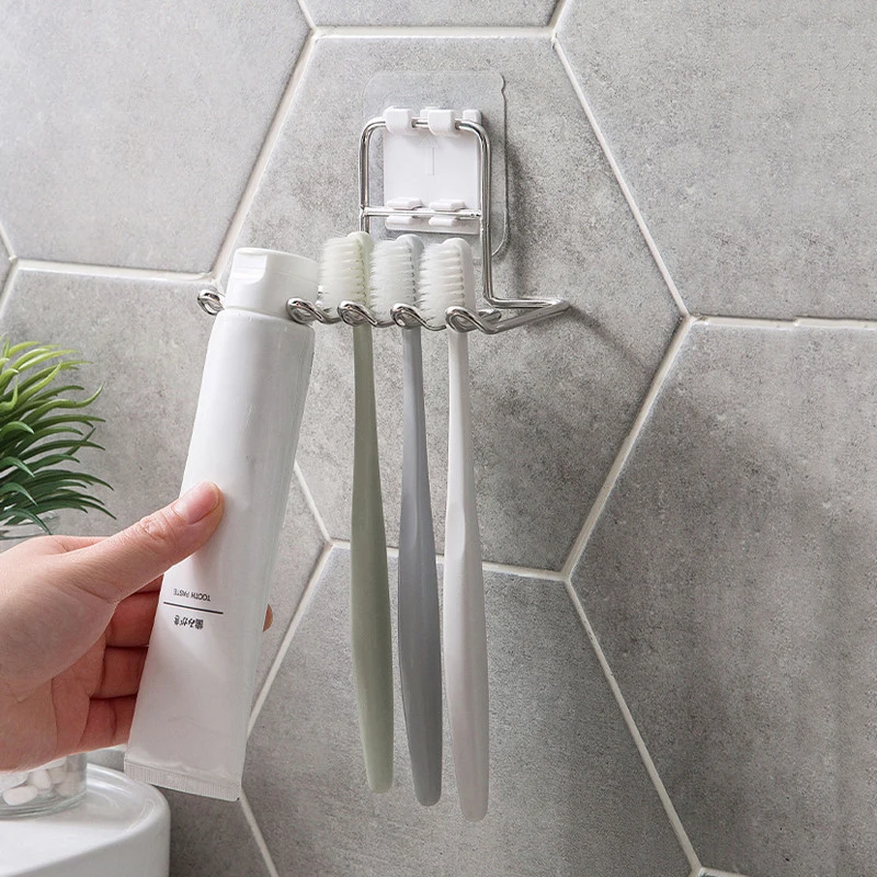 Soporte Pared Para Cepillo Dental Eléctrico – Acero Inoxidable 304 Con 4 Tazas Y Ganchos (23.5x16x8 Cm) – Fijación Adhesiva Fuerte