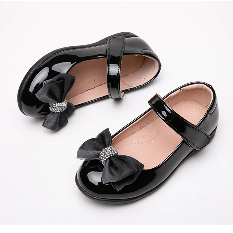 School Black Leather Shoes Girls Bow Princess Shoes Children's Student Dance Performance
