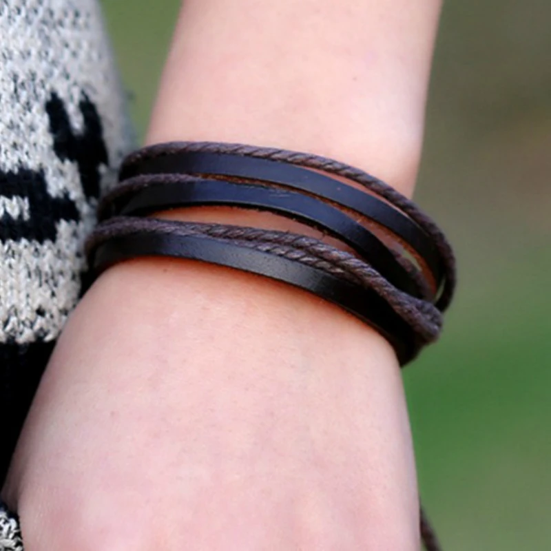 Мужской классический кожаный браслет CIBOCIBO плетеный в стиле ретро модные
