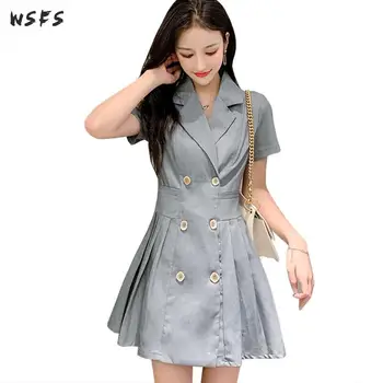 

Summer Dresses Notched Short Sleeve Pleated Women Dress Casual Ladies Vintage Elegant Ol Elegant Office Sexy Party Mini Sundress