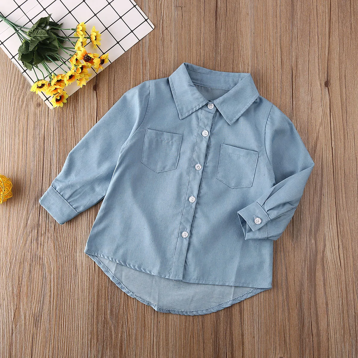 2-7Y Toddler Kids Baby Denim Long Sleeve Top Shirt