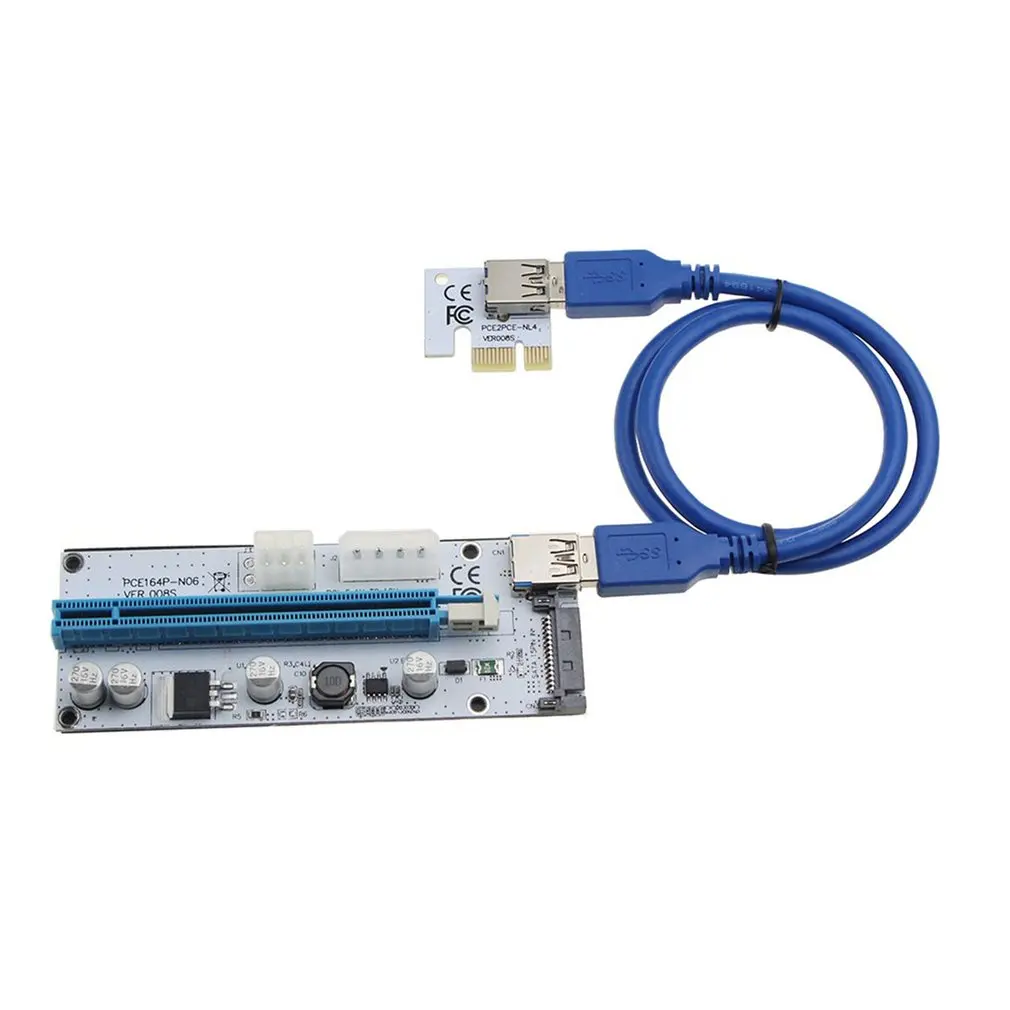 New PCI E Express Riser VER008S 3in1 SATA 4Pin 6Pin Power USB 3.0 PCI-E 1x to 16x PCI-E Riser Card for BTC Antminer Mining Miner