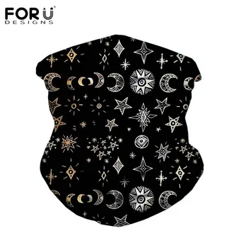 

FORUDESINGS Sun and Moon Design Black Ladies Outdoor Sports Cycling Seamless Elastic Bandanas Magic Scarfs Headbands Face Cover