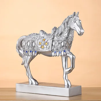 

Sales Horse Figurine Height Silver Trotting Resin Horse Statue Animal Sculpture Miniature Home Office Decor L3279