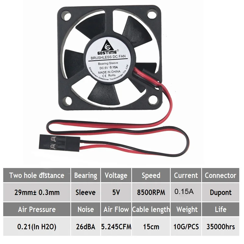 2 шт. Gdstime 35*35x10 мм осевой 5 вольт Dupont 2Pin 35 DC вентилятор охлаждения кулер|fan cooler|dc cooling