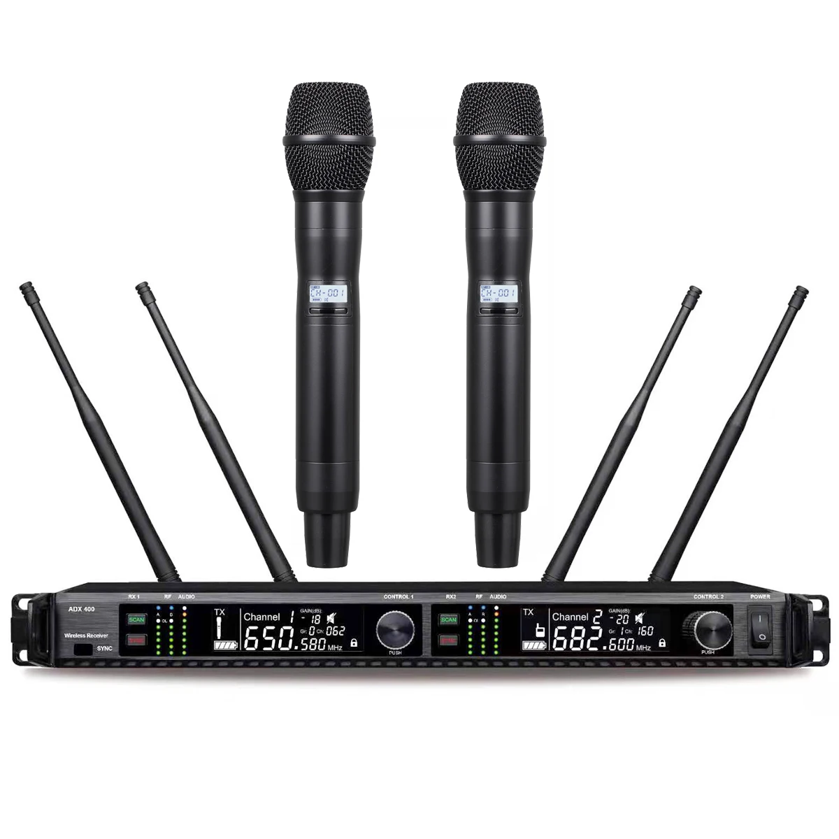 

Advanced AD4D UHF 2 x 200 Channel Handheld Digital Wireless Microphone DJ Karaoke Stage Sing Studio True Diversity System