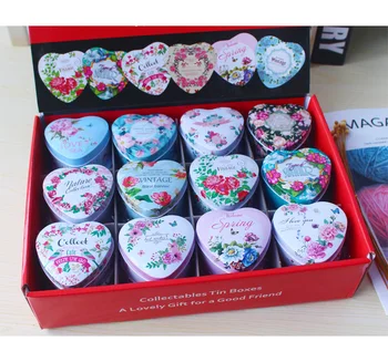 

24pcs Mini Heart Love Tin Box Flower Printing Wedding Box for Candy Packing Jewelry Storage Case Wedding Favor
