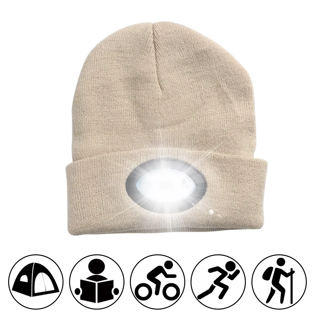 6LED осень зима освещенная тёплая шапка USB перезаряжаемая Hands Free фонарик Фонарь для женщин и мужчин для альпинизма и рыбалки уличная шапка s - Испускаемый цвет: Beige cap