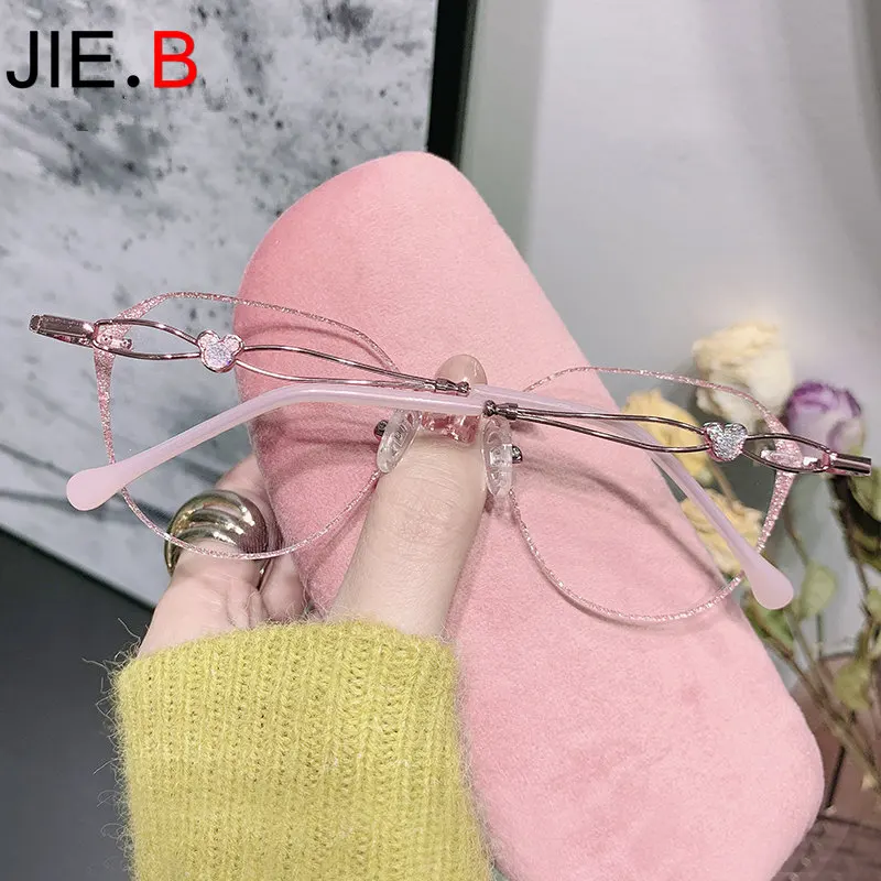 Женские очки для зрения JI E.B модные без оправы с красными и алмазами защитой от